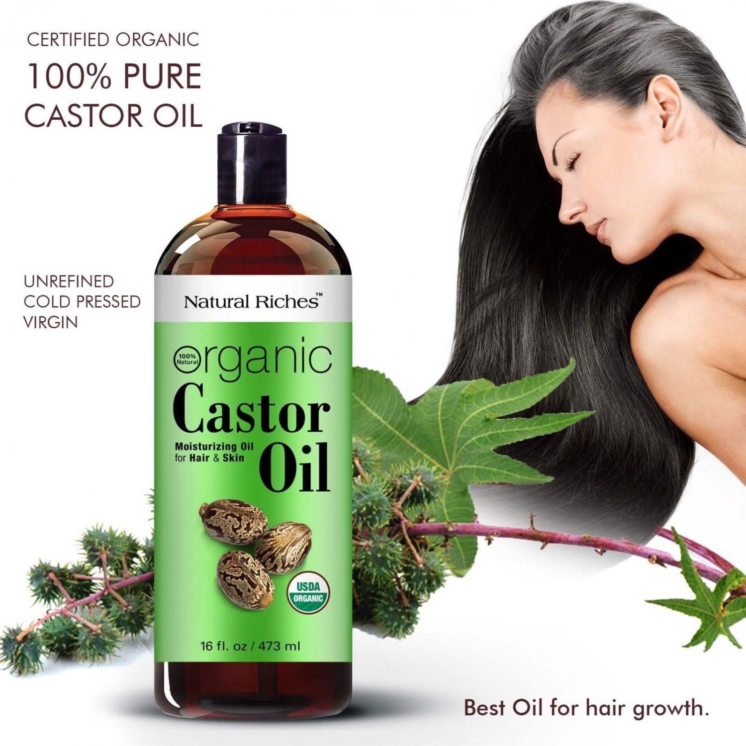 Thick Hair Organic Castor Oil Cold Pressed For Hair Loss Dandruff 100 Pure U 0401