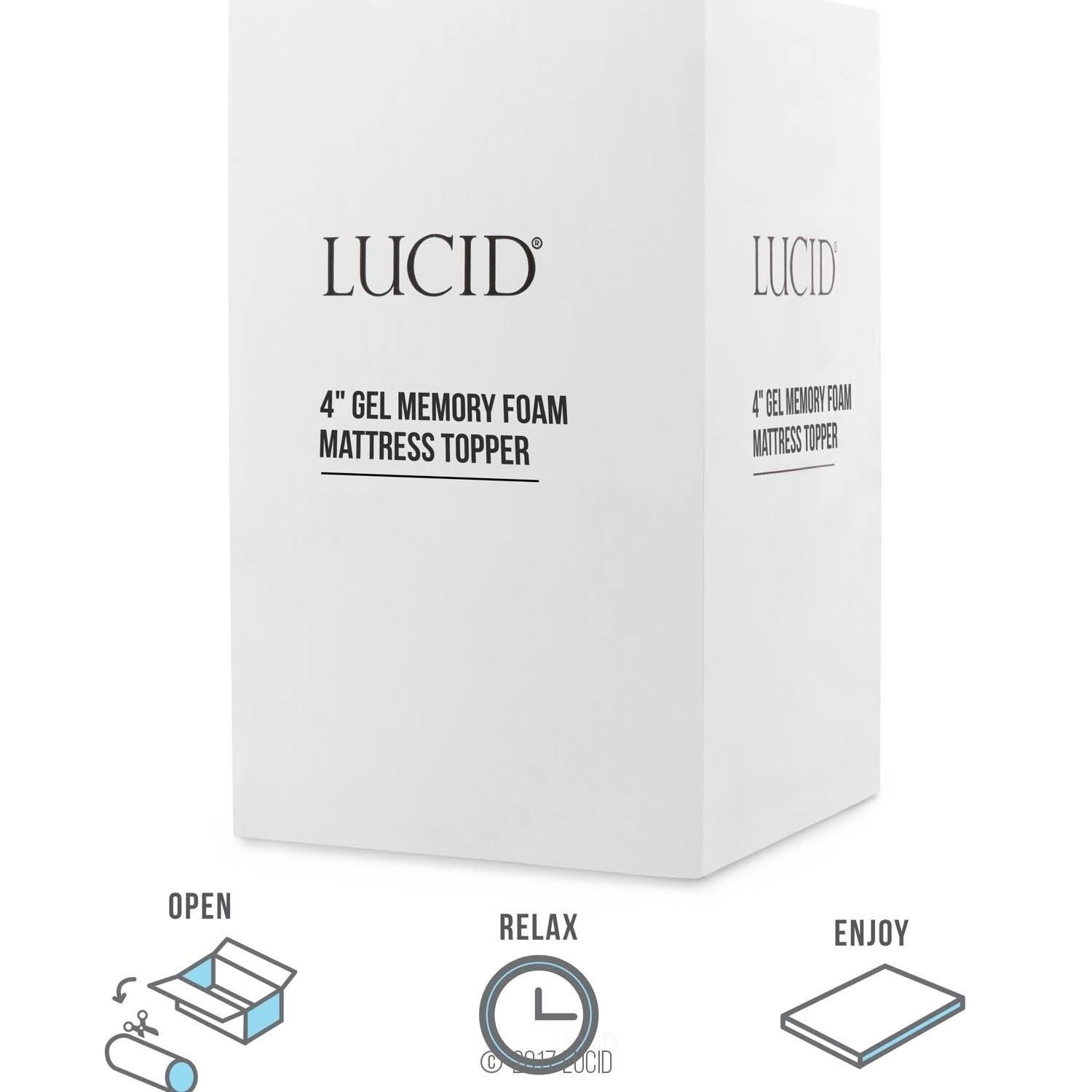 LUCID 4 Inch Gel Memory Foam Mattress Topper Ventilated for Optimum Tempera...