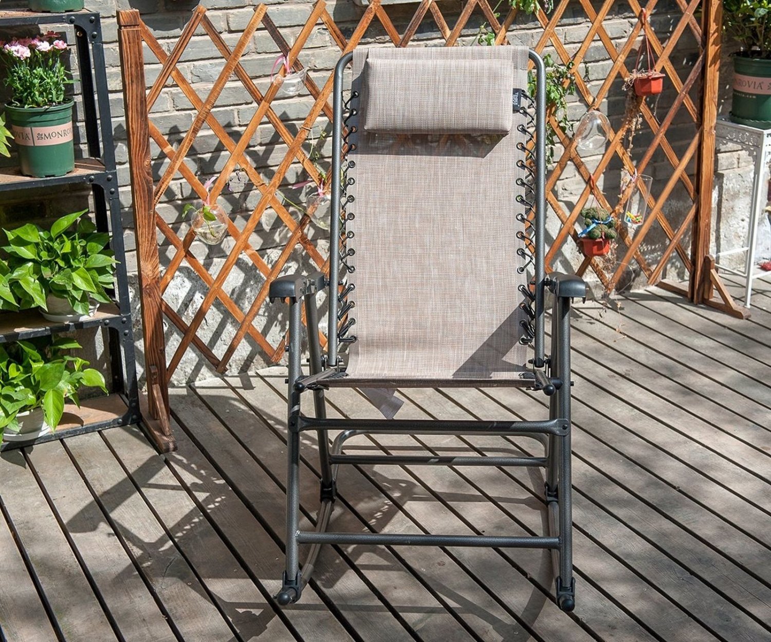 Timber Ridge Rocking Chair Folding Padded Patio Lawn Reclining Camping