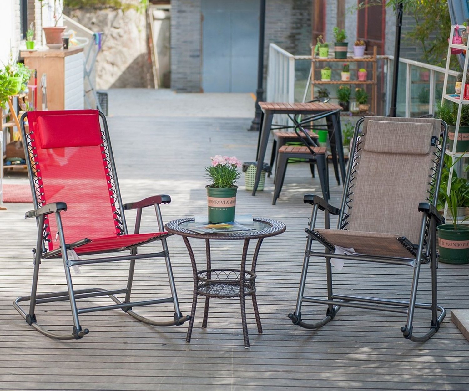 Timber Ridge Rocking Chair Folding Padded Patio Lawn Reclining Camping