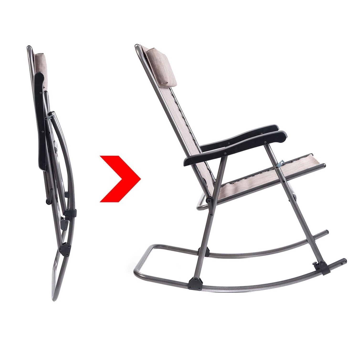 Timber Ridge Rocking Chair Folding Padded Patio Lawn Reclining Camping