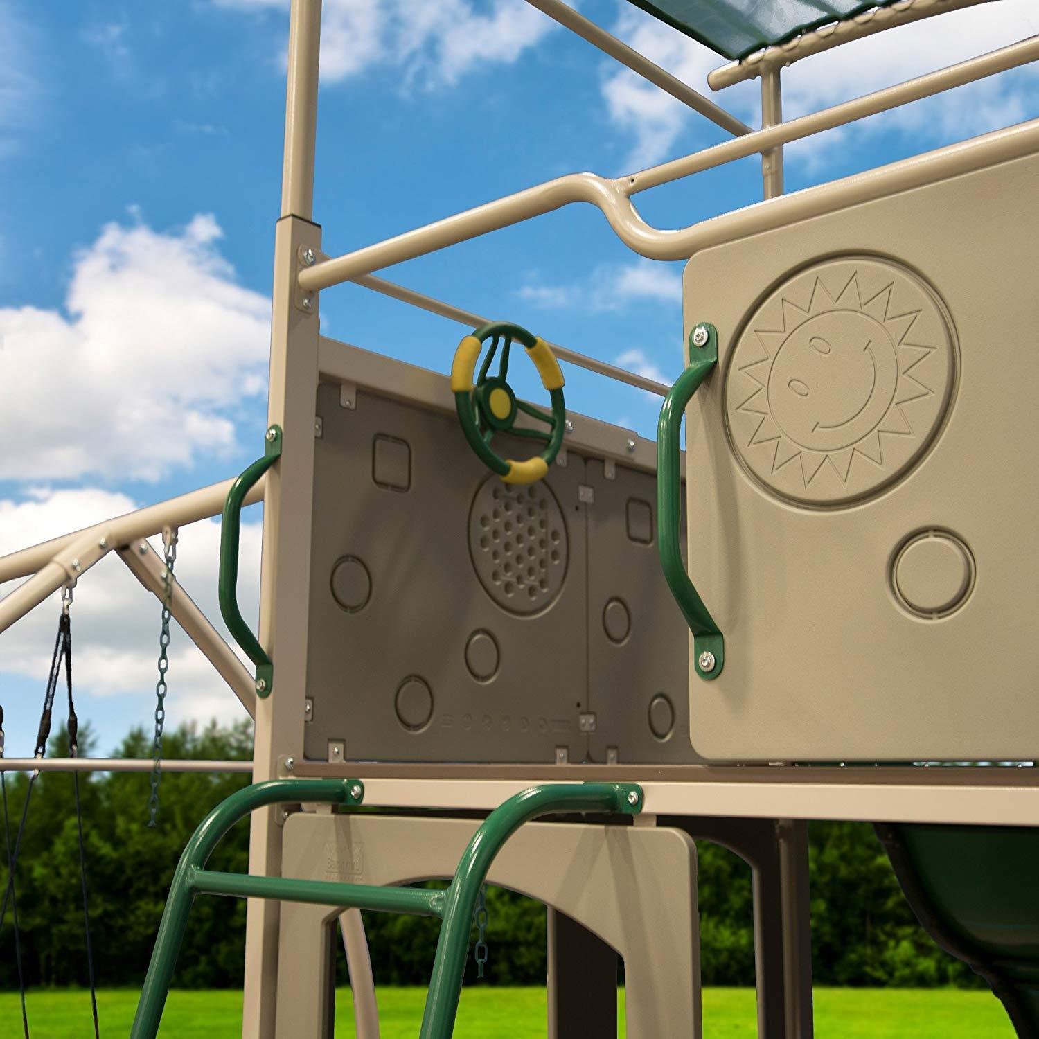 Backyard Discovery Castle Grey Metal Swing Set and Outdoor Playground