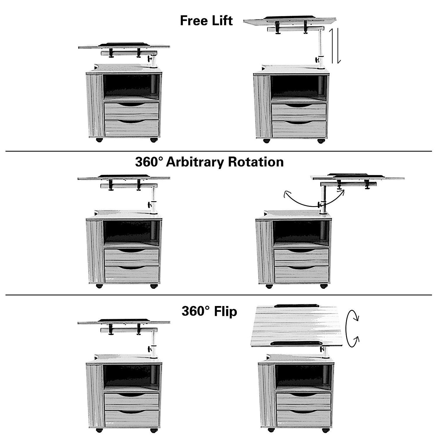 Emall Life Upgraded Functional Swivel Bedside Table Adjustable Wooden