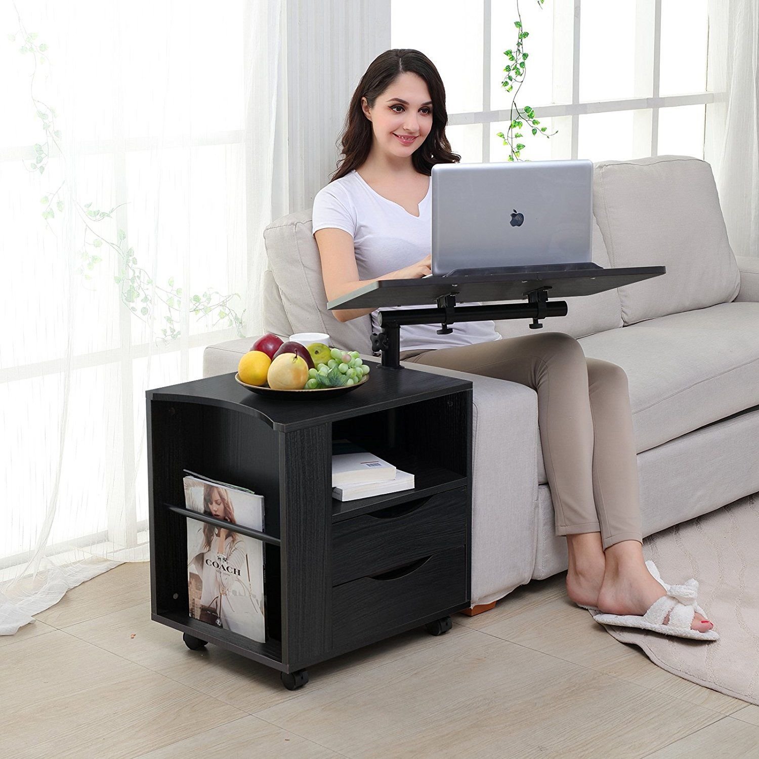 Emall Life Upgraded Functional Swivel Bedside Table Adjustable Wooden