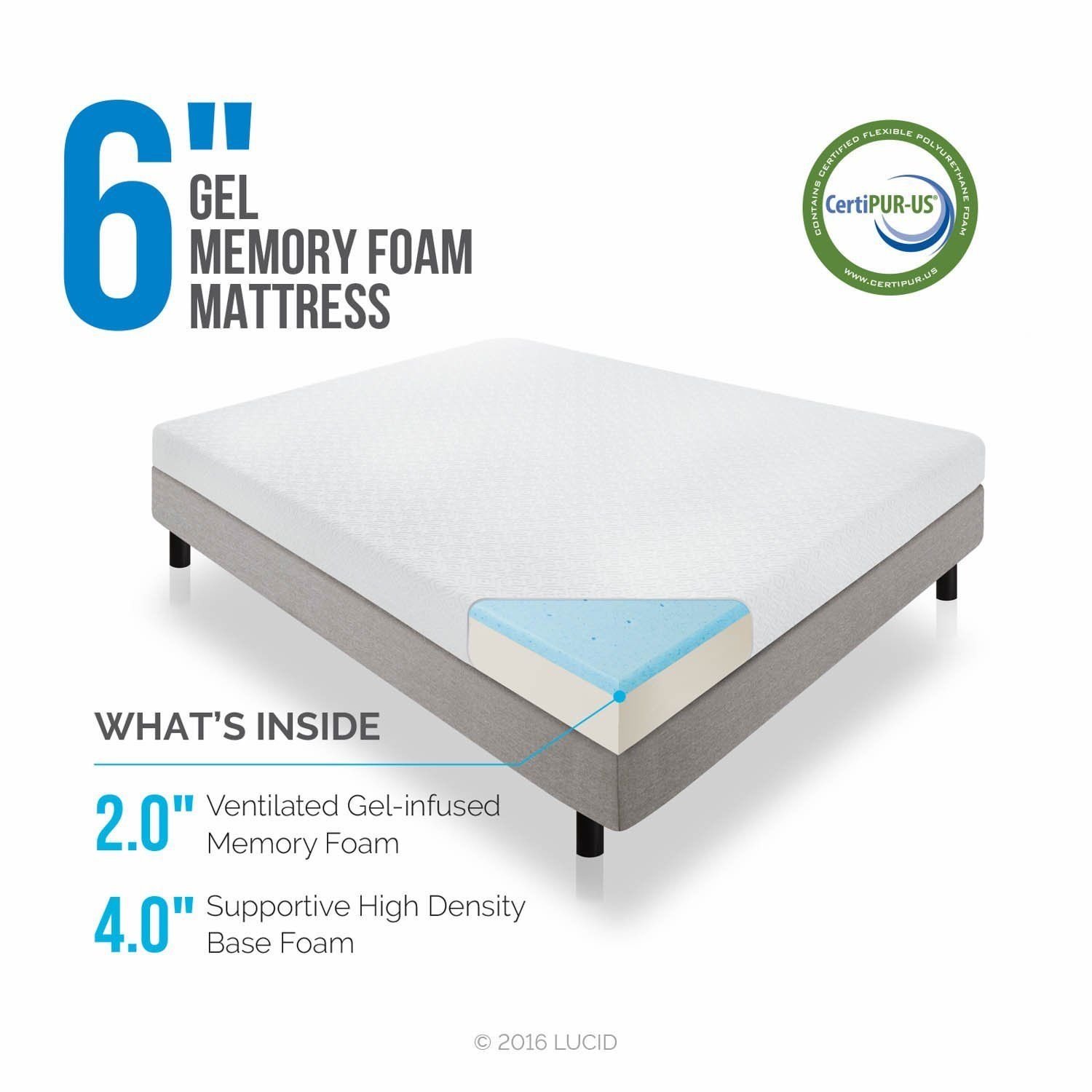 LUCID 6 Inch Memory Foam Mattress DualLayered CertiPURUS