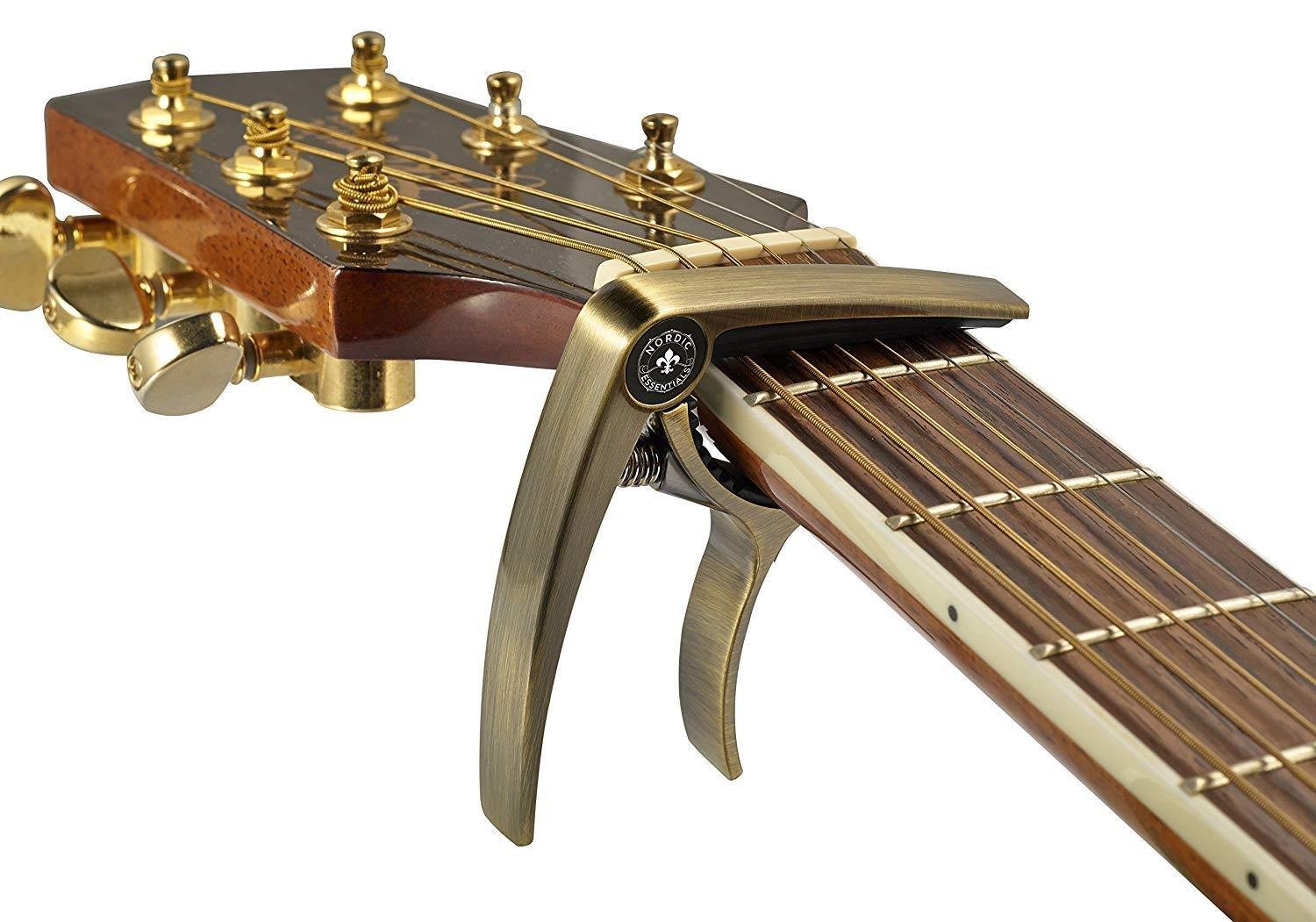 Nordic Essentials Guitar Capo Deluxe with Carrying Pouch Brushed Metallic