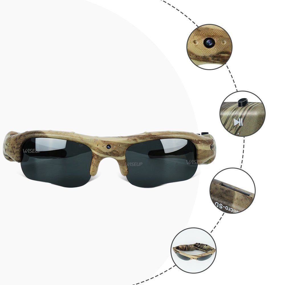 WISEUP 16GB 1280x720P HD Camo Sunglasses Hidden Camera Hunting Glasses