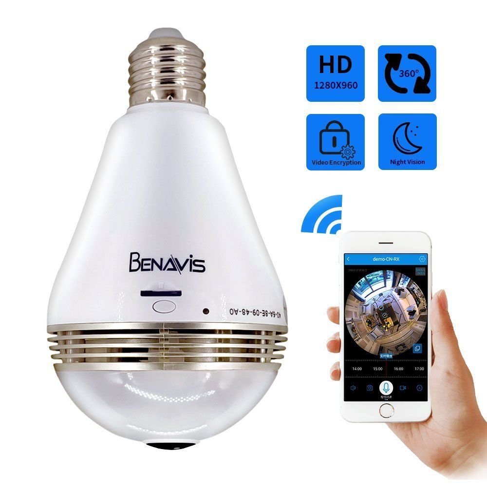 Light Bulb Camera,360 Degree Panoramic Security Wifi Hidden Cam