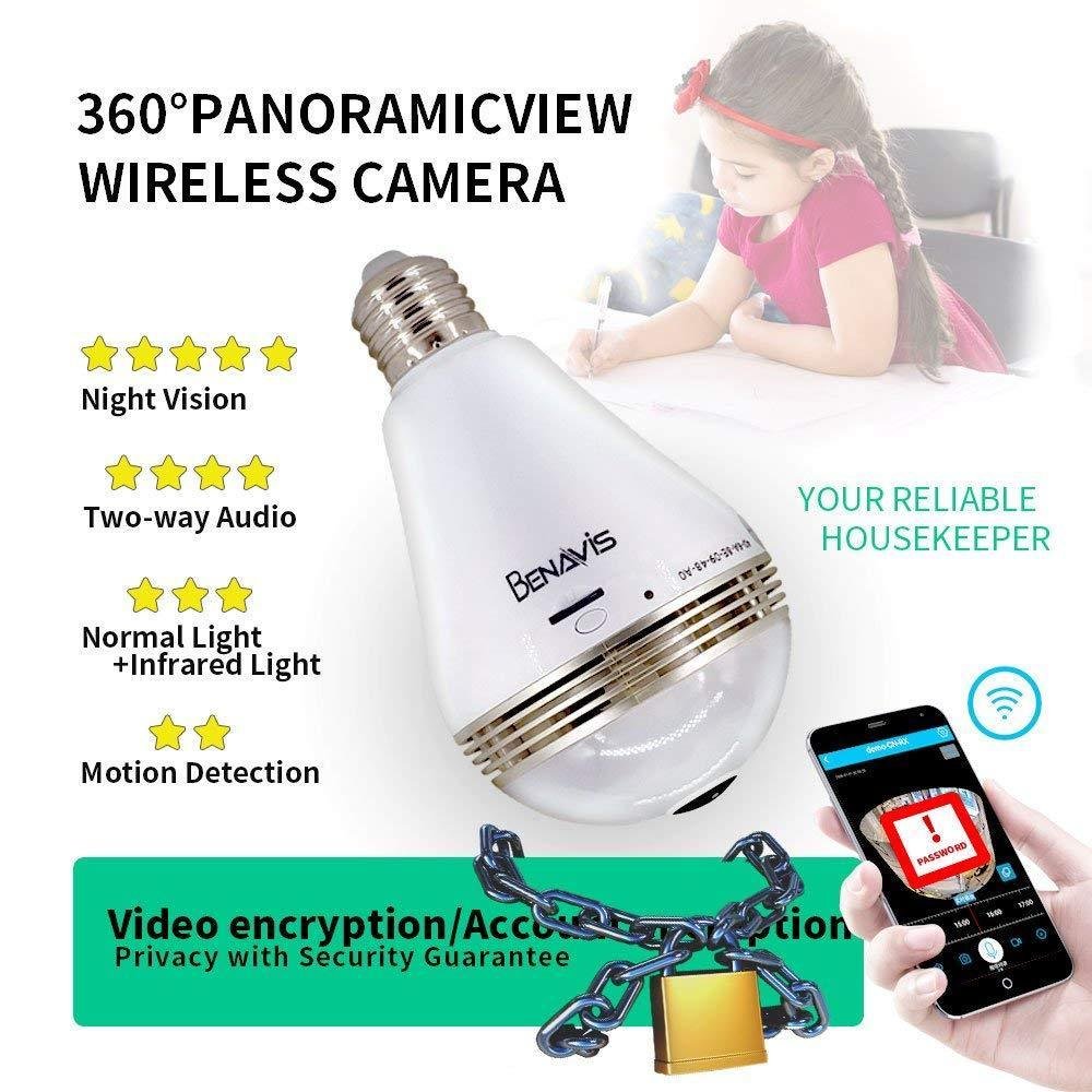 Light Bulb Camera,360 Degree Panoramic Security Wifi Hidden Cam