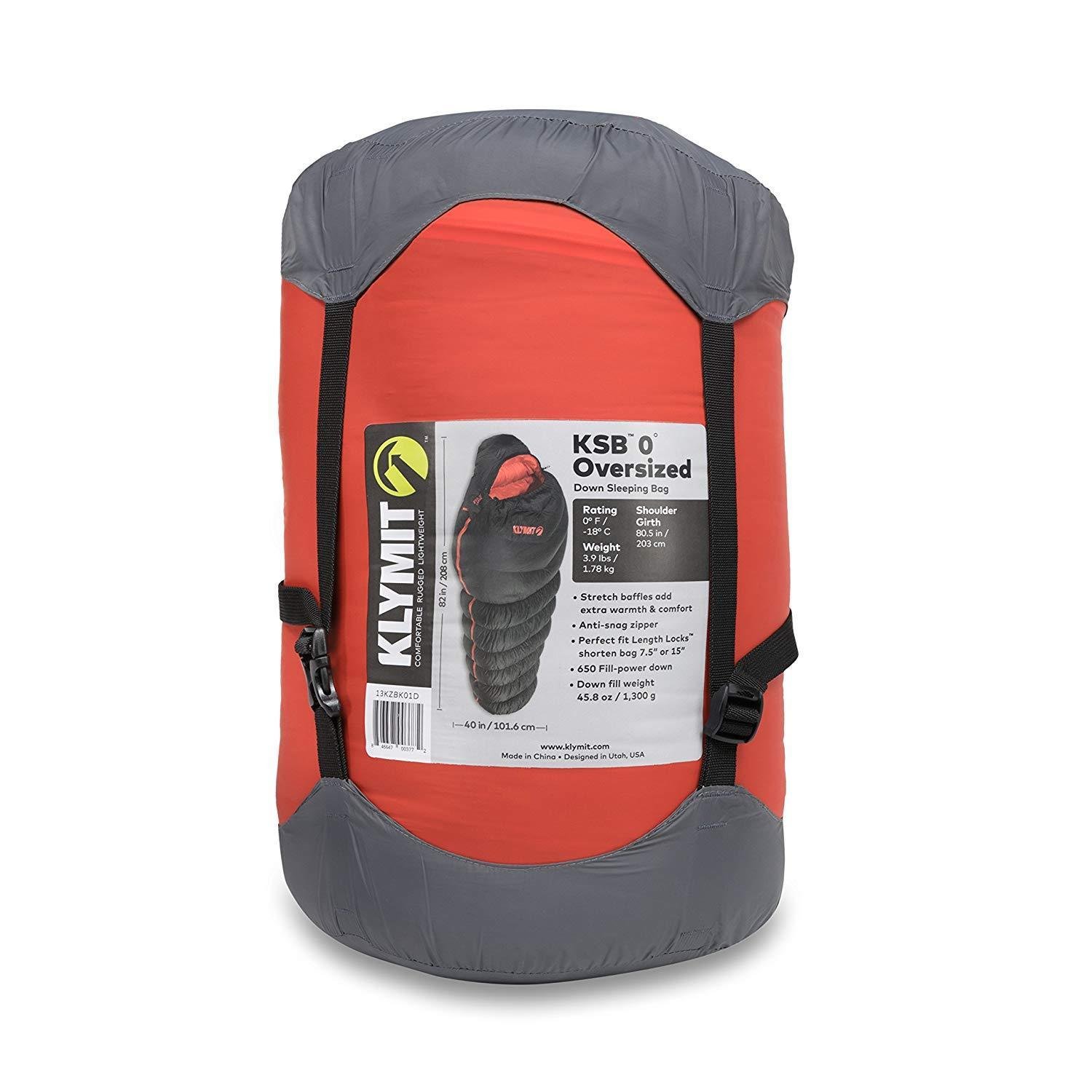 KLYMIT KSB OVERSIZED 0 degree DOWN Sleeping Bag BLACK with stretch