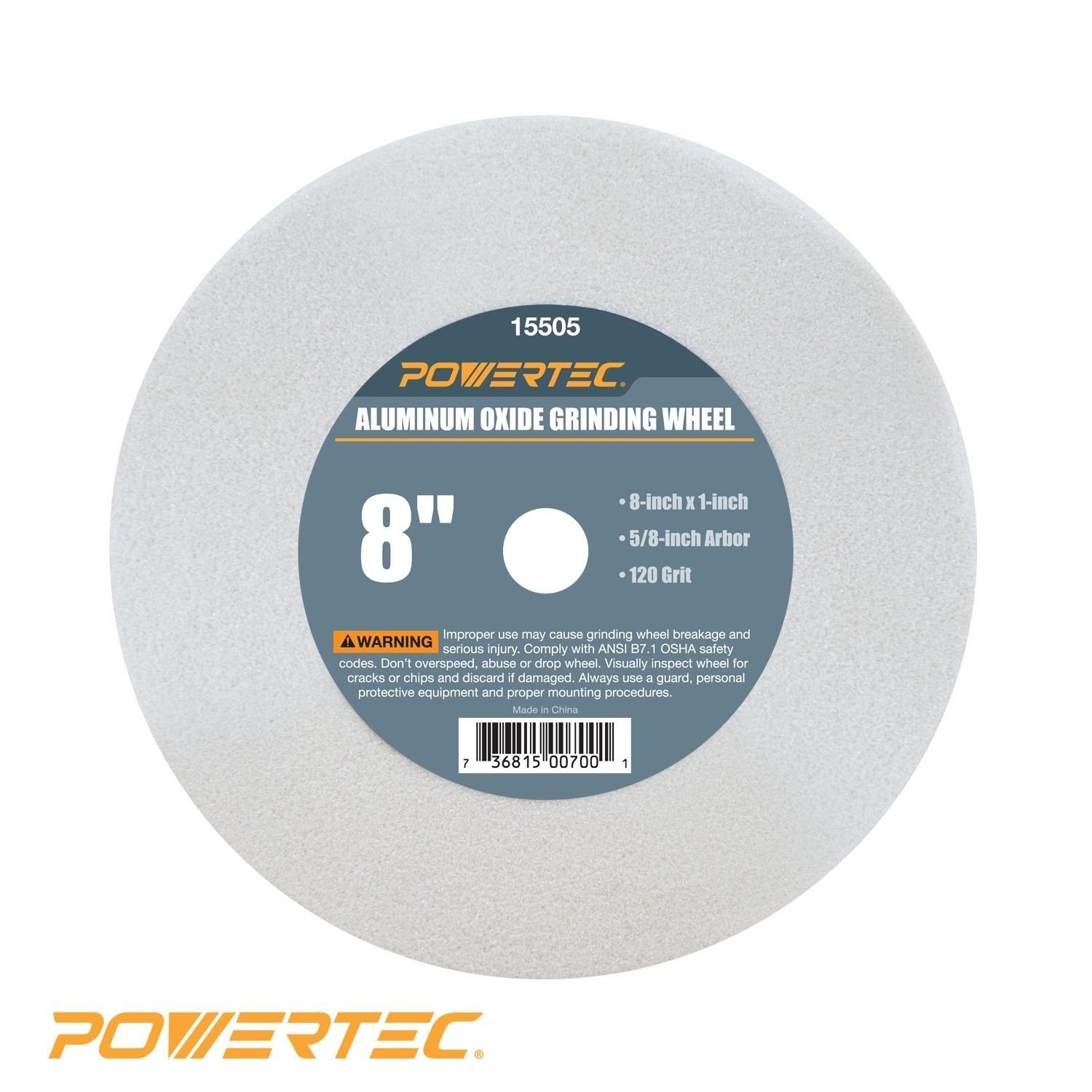 POWERTEC 15505 White Aluminum Oxide Grinding Wheel, 8Inch by 1Inch, 5/8Inch A