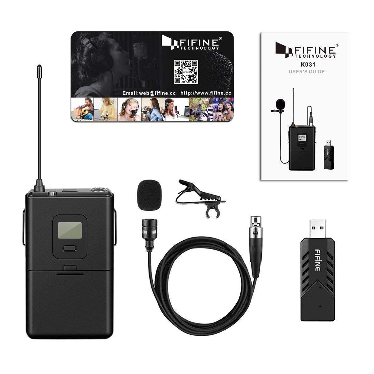 Fifine Wireless Microphone for PC & Mac, Lavalier Clipon