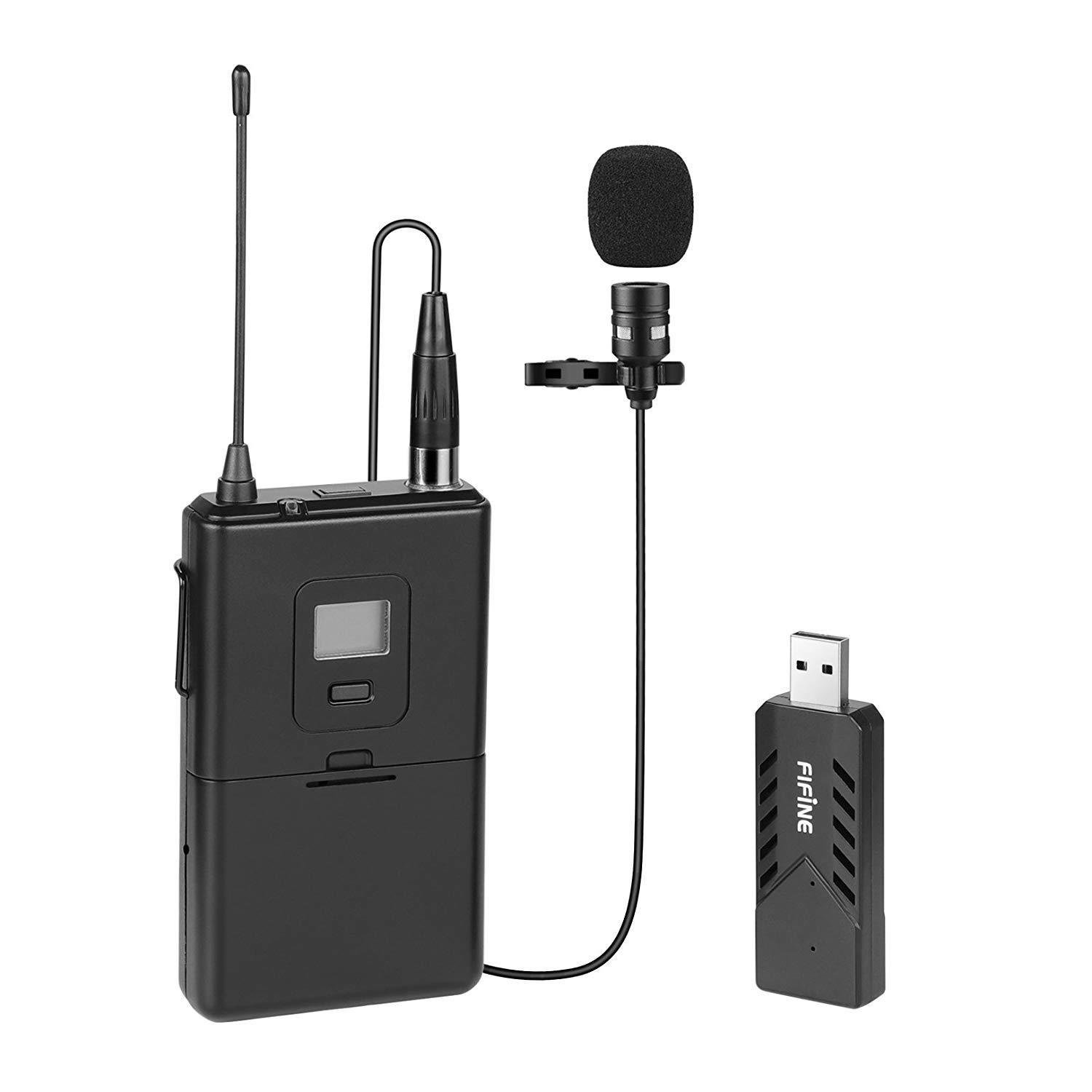 Fifine Wireless Microphone for PC & Mac, Lavalier Clipon