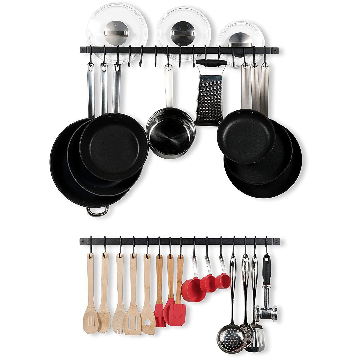 WALLNITURE Kitchen Rail Organizer Iron Hanging Utensils Rack with Hooks ...