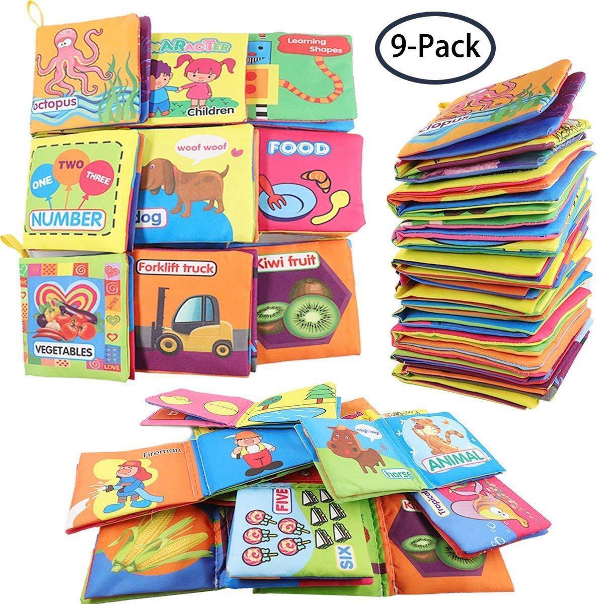 DEKIRU 9Pack Nontoxic Fabric Baby Cloth Books Early Education Toys