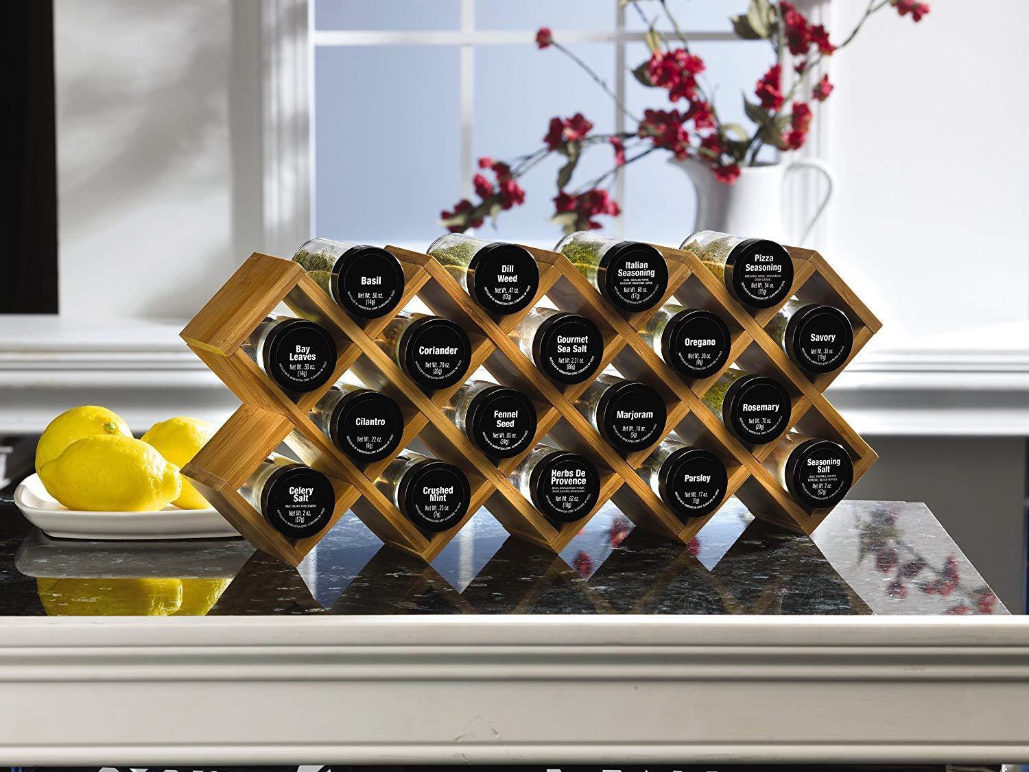 Kamenstein CrissCross Bamboo 18Jar Spice Rack with Free Spice Refills