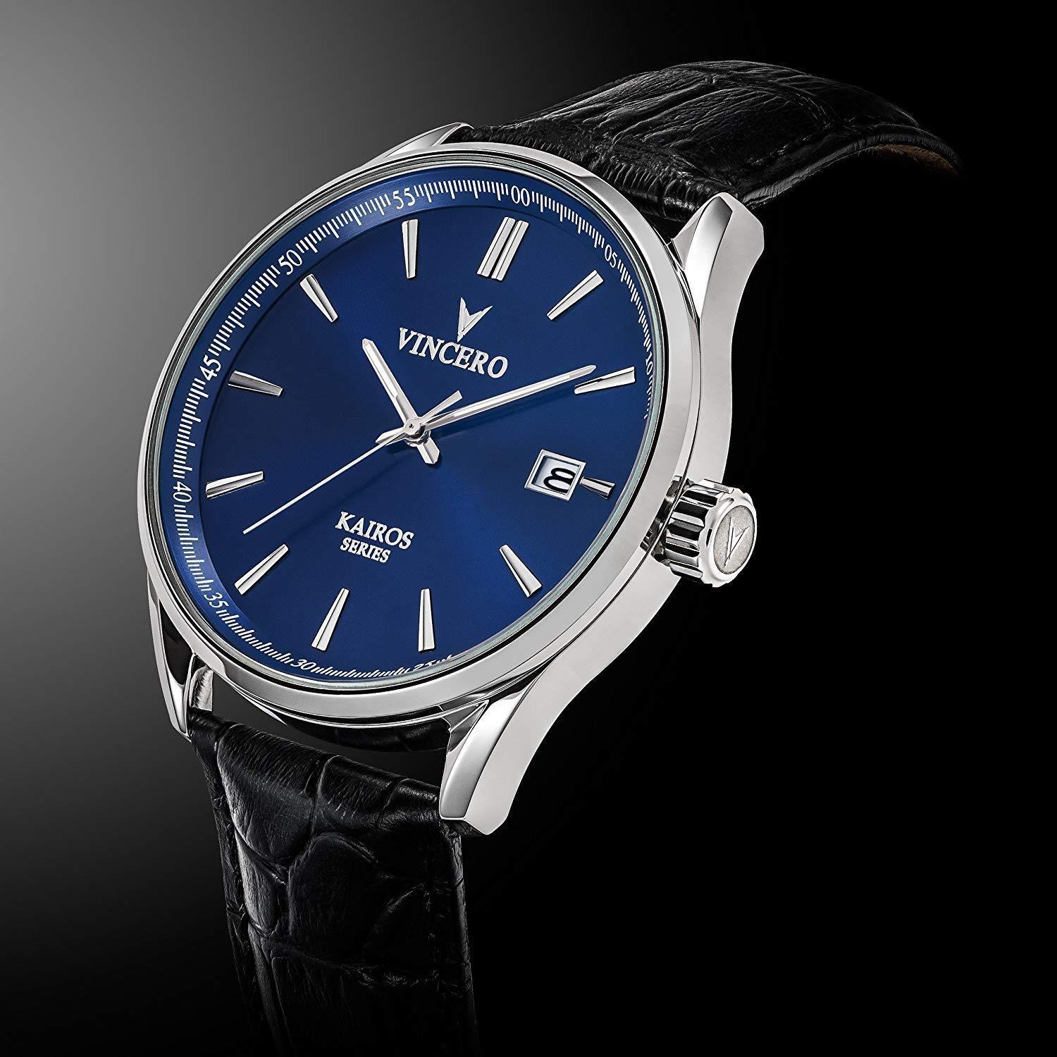 Vincero Luxury Men’s Kairos Wrist Watch — Blue dial with Black Leather