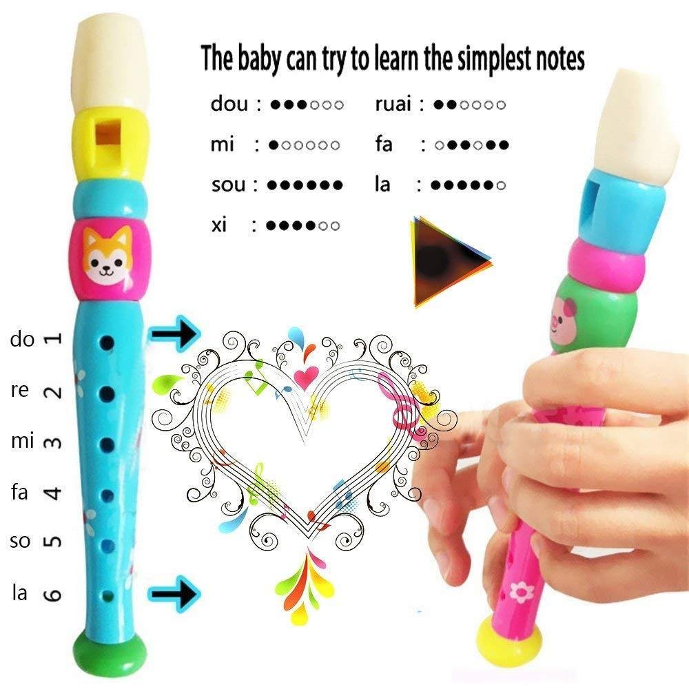 2 pcs Small Wooden Recorders for Toddlers,Colorful Piccolo Flute for Rhythm Baby