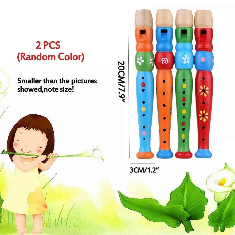 2 pcs Small Wooden Recorders for Toddlers,Colorful Piccolo Flute for Rhythm Baby