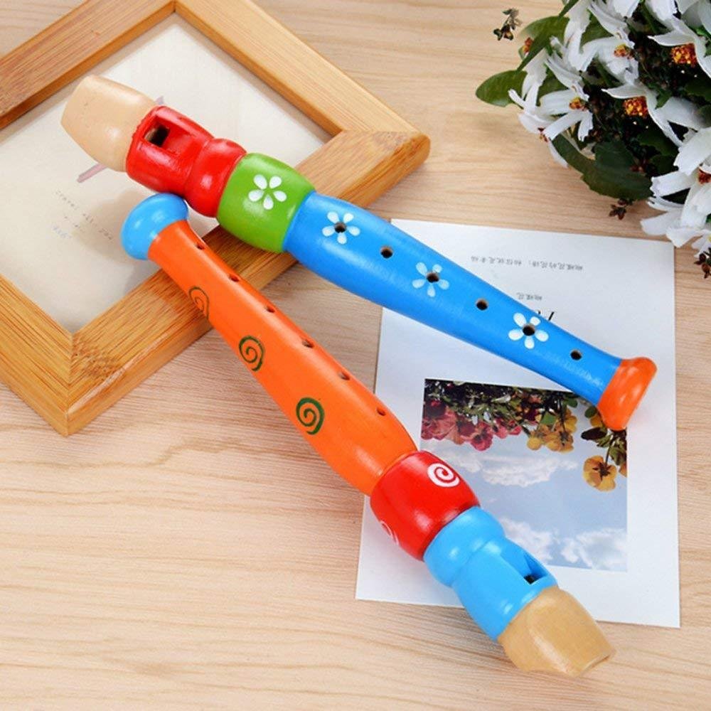 2 pcs Small Wooden Recorders for Toddlers,Colorful Piccolo Flute for Rhythm Baby