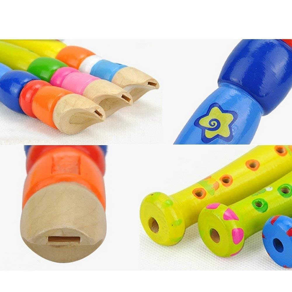 2 pcs Small Wooden Recorders for Toddlers,Colorful Piccolo Flute for Rhythm Baby