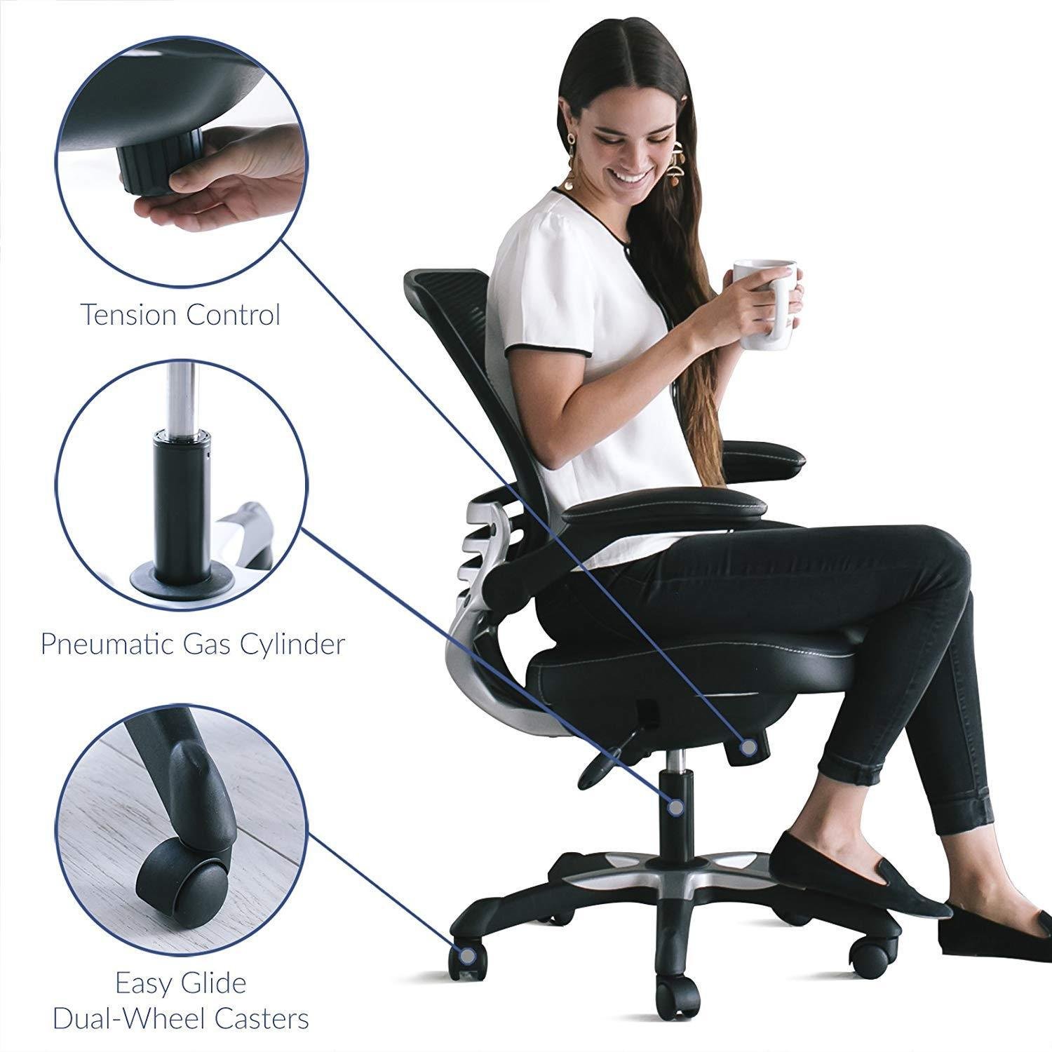 Modway Edge Mesh Back and Black Vinyl Seat Office Chair With FlipUp