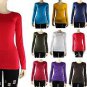 Basic Crew Neck Plain Long Sleeve TOP Layering Cotton/Spandex T-SHIRTS Solid SML