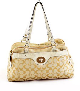 Coach Penelope RARE F16542 Signature Satchel outlet Handbag Champagne Gold & Khaki