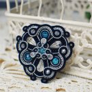 Soutache brooch, Blue and silver brooch, Embroidered brooch, Beaded brooch, Soutache jewelry
