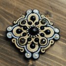 Soutache brooch, Grey, beige and black brooch, Embroidered brooch, Soutache jewelry, Beaded brooch