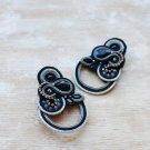 Soutache stud earrings, Black and silver earrings with crystal, Beaded earrings
