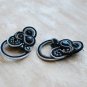 Soutache stud earrings, Black and silver earrings with crystal, Beaded earrings
