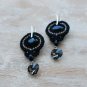 Soutache dangle earrings, Black and silver earrings, Embroidered earrings, Beaded earrings