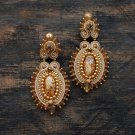 Soutache dangle earrings, Gold and beige earrings, Embroidered earrings, Beaded earrings