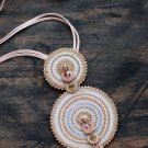 Soutache pendant, Beige and gold pendant, Embroidered pendant, Beaded pendant, Crystal pendant