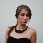Soutache necklace, Black necklace with agate and crystal, Embroidered necklace, Beaded necklace