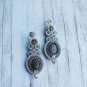 Soutache dangle earrings, Silver earrings with crystal, Embroidered earrings, Beaded earrings