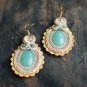 Soutache dangle earrings, Gold and green earrings with aventurine, Soutache jewelry