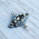Soutache brooch, Grey, blue and white brooch, Crystal brooch, Beaded brooch, Embroidered brooc