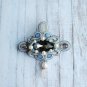 Soutache brooch, Grey, blue and white brooch, Crystal brooch, Beaded brooch, Embroidered brooc