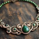 Soutache statement necklace, Green and beige necklace, Soutache jewelry, Embroidered necklace