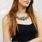 Soutache statement necklace, Green and beige necklace, Soutache jewelry, Embroidered necklace