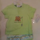 Gone Fishing Angel Baby Shirt & Shorts Outfit NWT Sz 6-9 mos. Teddy Fishing Pole