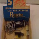 Vintage Raycine 5 Piece Electric Hair Cutting Set Clipper Model 104C w/ Box EC