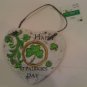 Happy St.Patrick's Day Ceramic Stone Heart Shaped Wall Hanging w Cloverleaf New