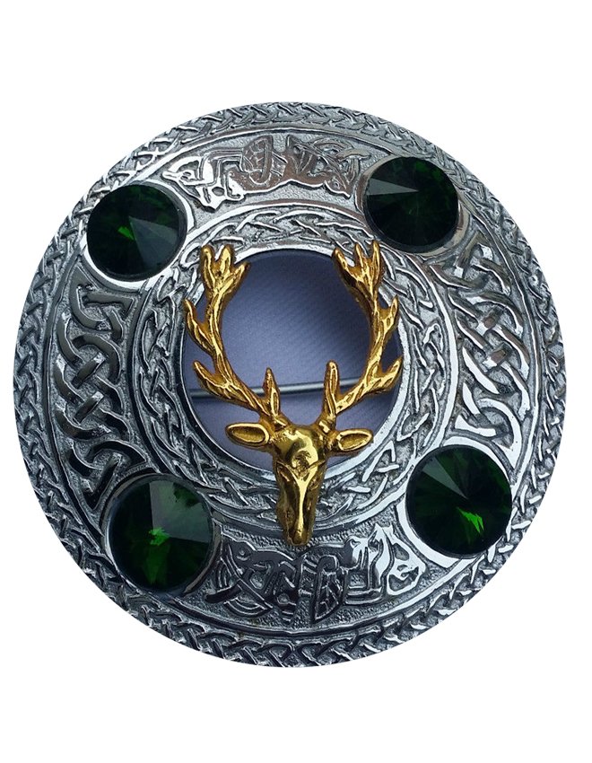 Scottish Kilt Fly Plaid Brooch Stag Head Different Stone Color/Celtic ...