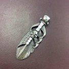 Feather Skull Pendant Necklace 316L Stainless Steel Pendant Gothic Punk Pendant Gift for him