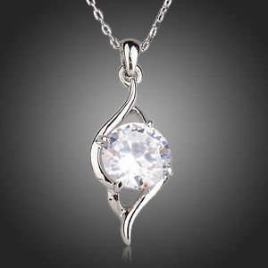 Clear Swiss Cubic Zirconia Pendant Necklace White Gold