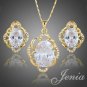 Gold Plated Clear CZ Stud Earrings Pendant Necklace Bridal Wedding Jewelry Sets