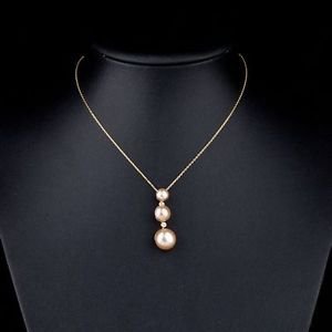 Freshwater Pearl Drop Pendant Necklace Champagne Peach/Pink RealPearl Necklace